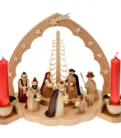 Crèche De Noël En Bois Avec Bougeoir 18 Cm|Richard Glasser, Pyramides de Noël allemandes Outlet