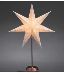 Etoile Lumineuse Electrique 7 Branches En Papier, Blanche, Sur Pied Cuivre 48 Cm|Konstsmide, guirlandes lumineuses de Noël Outlet